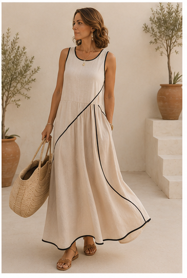 Vestido midi bohemio en tono durazno