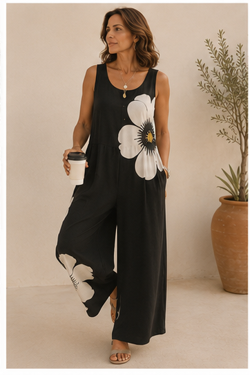 Mono negro de tirantes con flor blanca