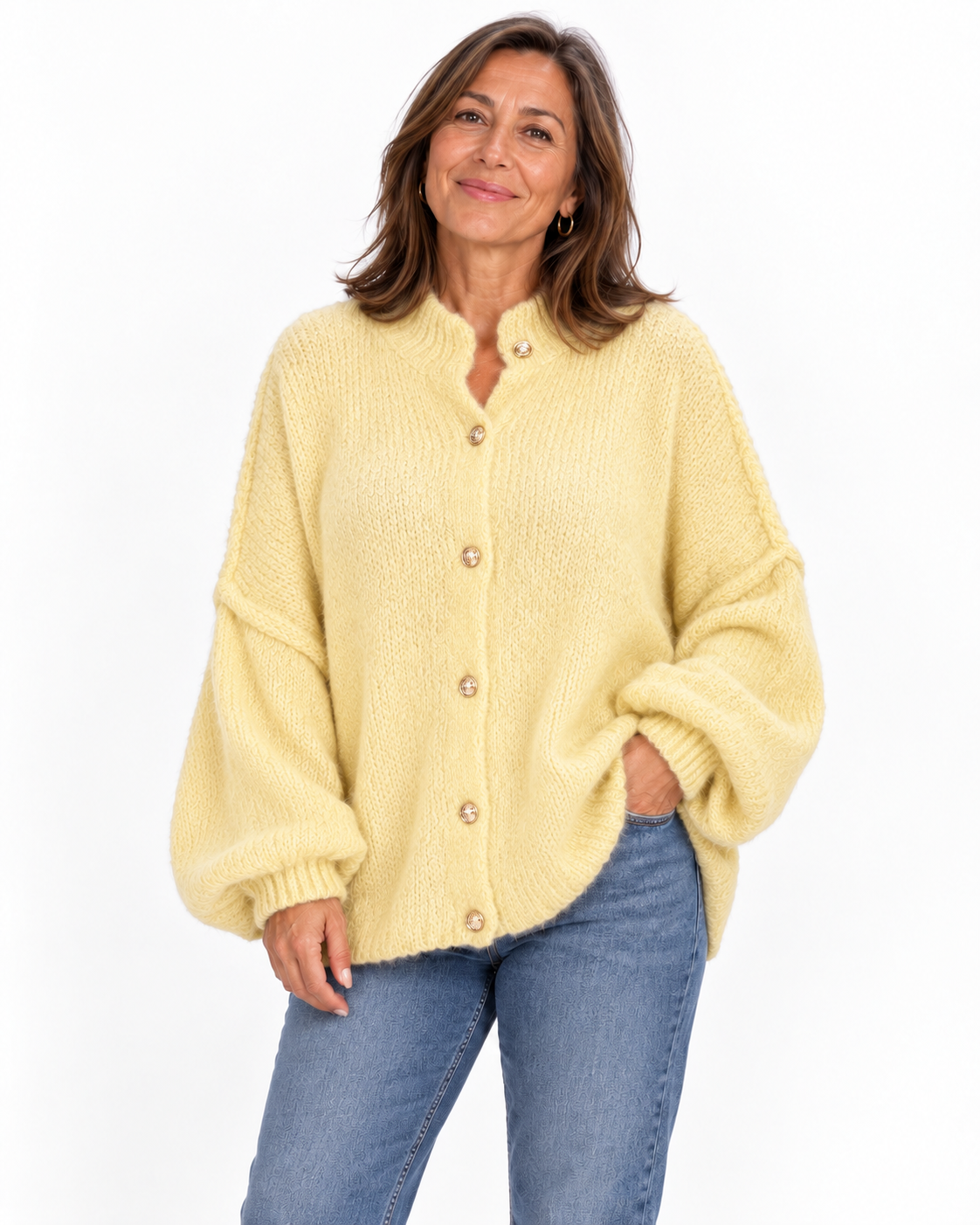 Cárdigan Oversize de Punto con Botones Dorados