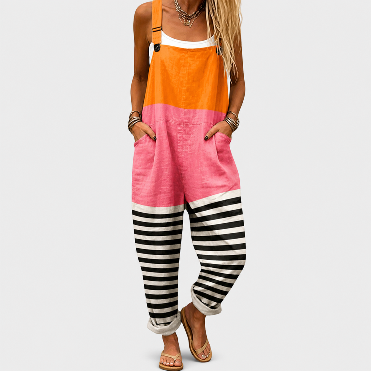 Mono naranja rosa y negro de tirantes