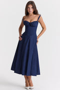 Vestido midi azul marino de tirantes