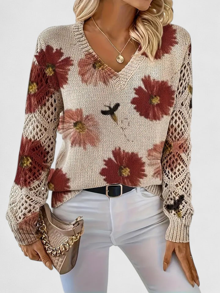 Jersey floral de punto con mangas caladas