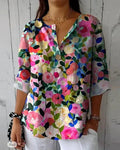 Blusa floral multicolor de estilo vintage