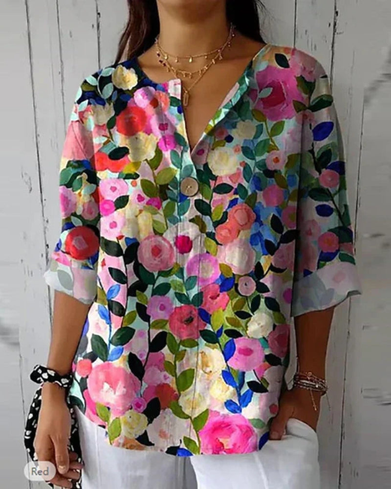 Blusa floral multicolor de estilo vintage