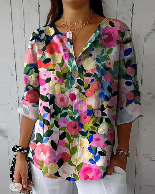 Blusa floral multicolor de estilo vintage