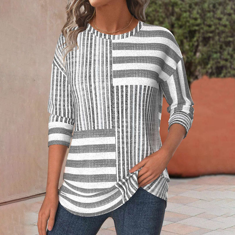 Blusa de rayas patchwork en tonos grises