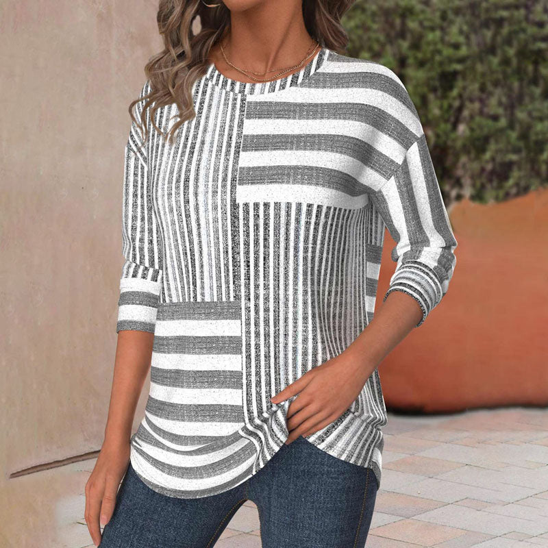 Blusa de rayas patchwork en tonos grises
