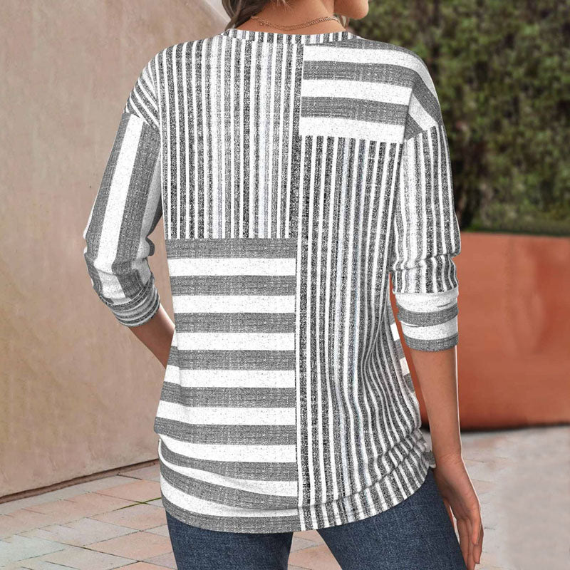 Blusa de rayas patchwork en tonos grises