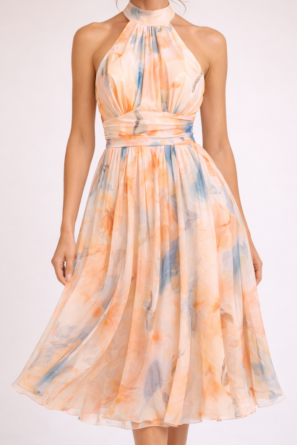 Vestido midi halter con estampado acuarela