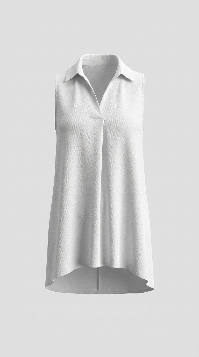 Blusa blanca sin mangas con cuello solapa