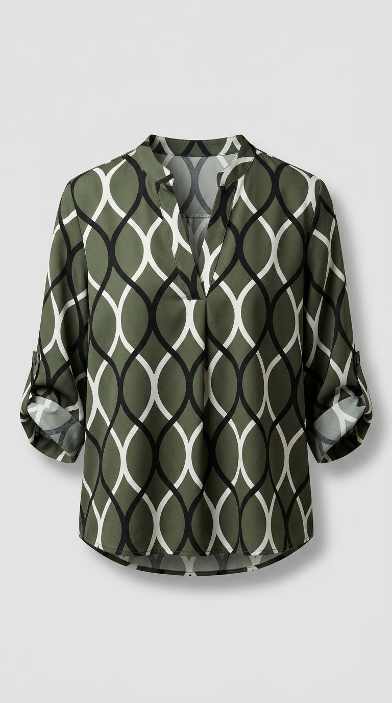 Blusa verde oliva con estampado geométrico