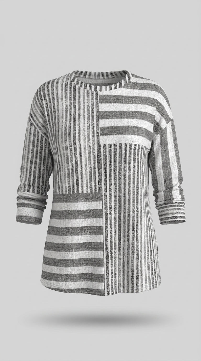 Blusa de rayas patchwork en tonos grises