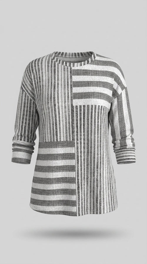 Blusa de rayas patchwork en tonos grises