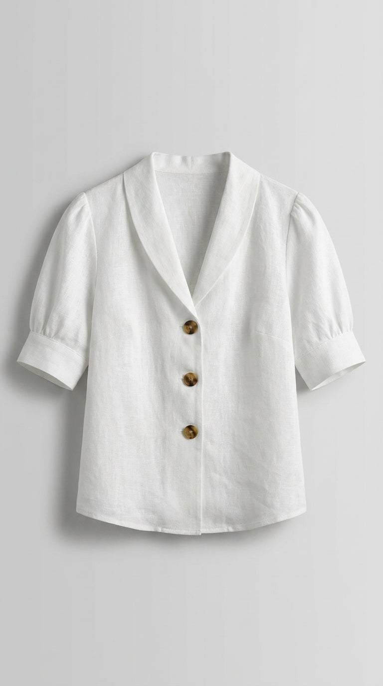 Blusa blanca con botones y detalle frontal