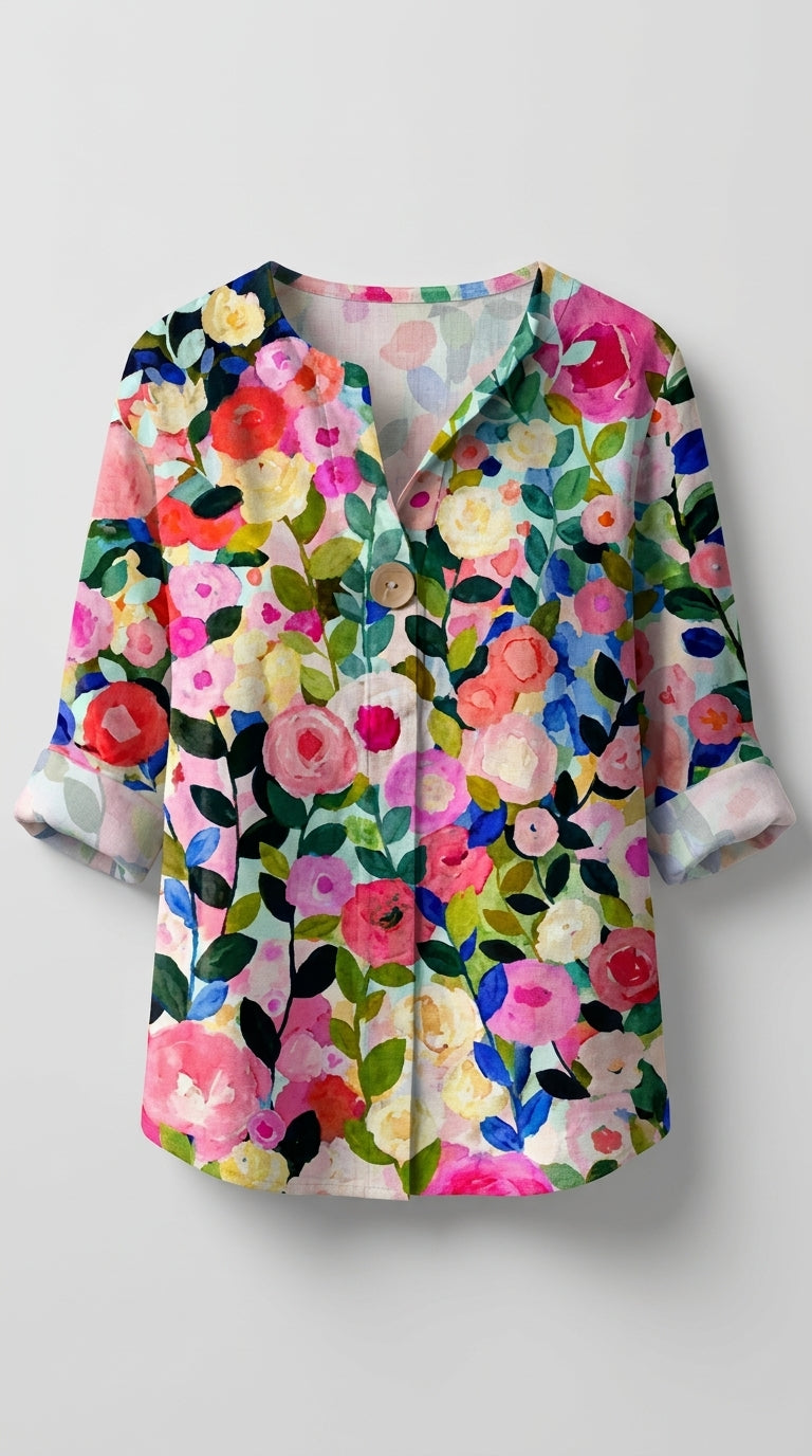 Blusa floral multicolor de estilo vintage