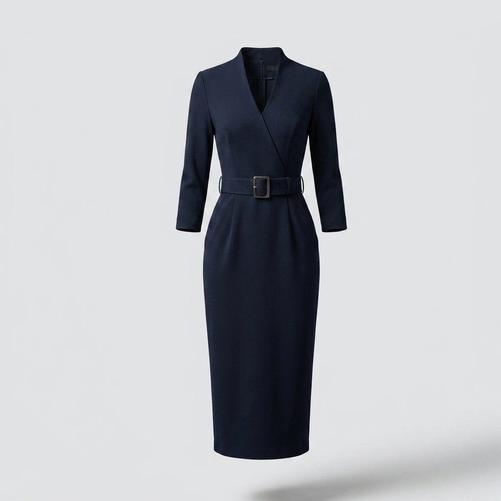 Vestido negro elegante con cinturón