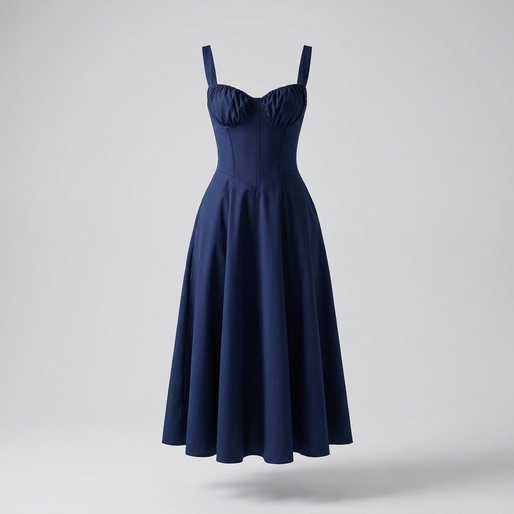 Vestido midi azul marino de tirantes