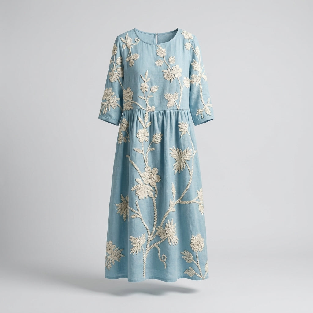 Vestido azul con motivos florales