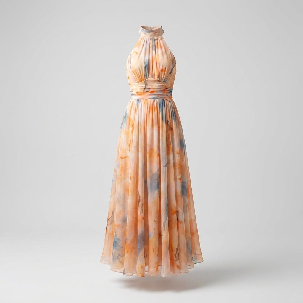 Vestido midi halter con estampado acuarela