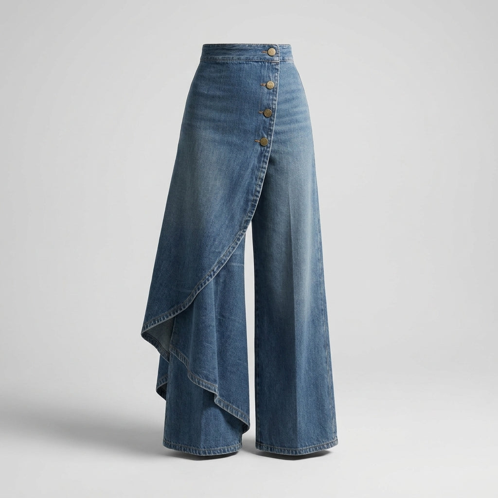 Jeans azul claro cruzados de tiro medio y pierna ancha