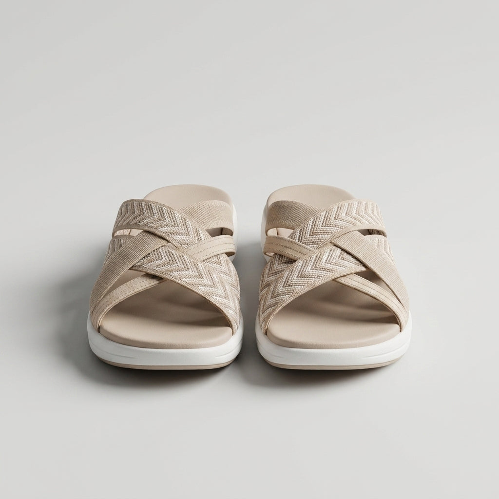 Sandalia beige anatómica de piel