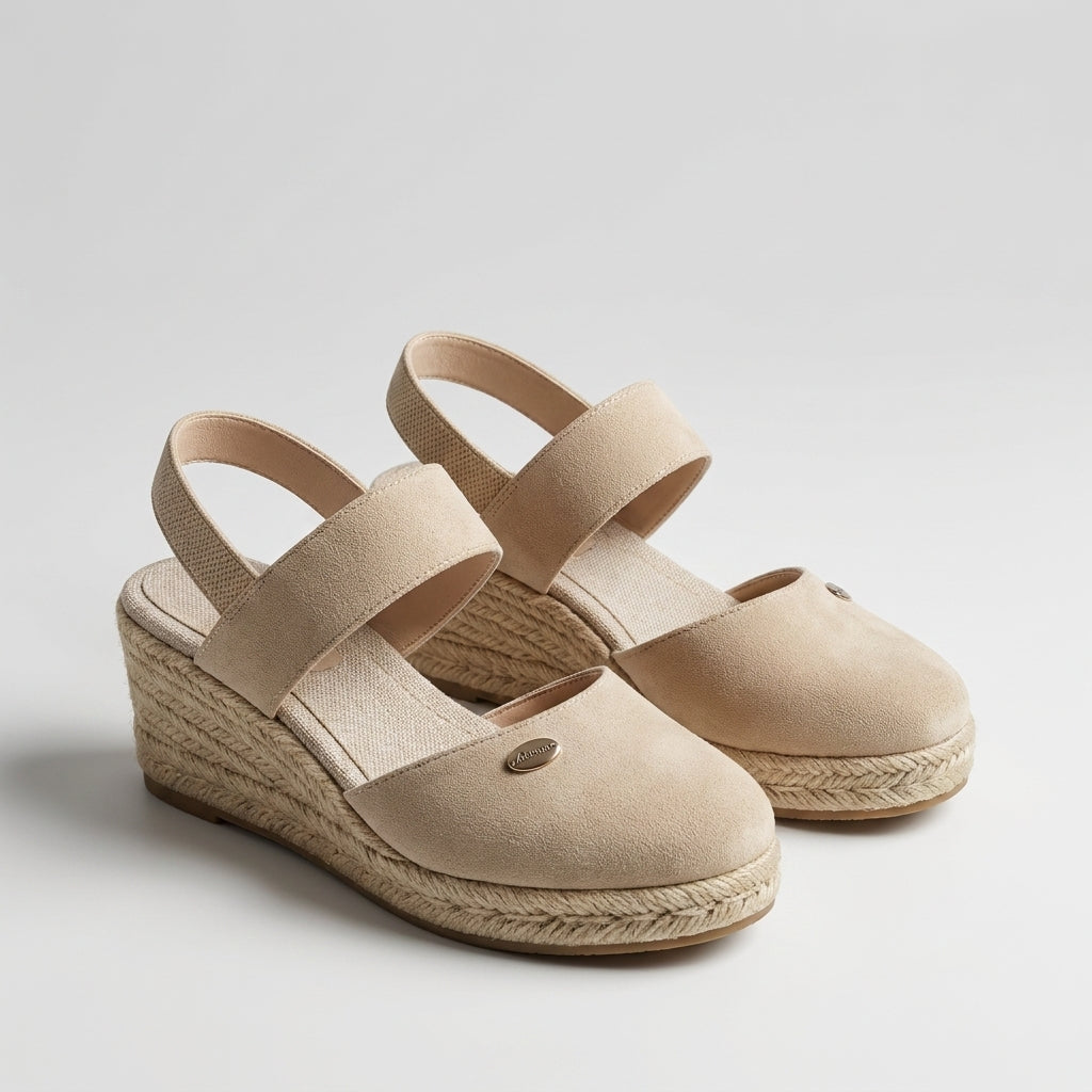 Sandalia beige de cuña acolchada