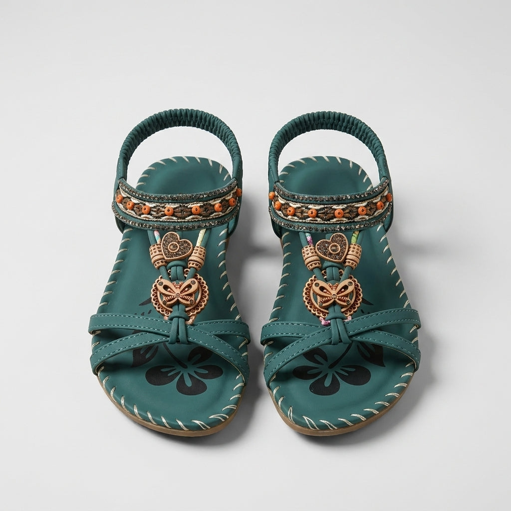 Sandalia verde boho con suela antideslizante
