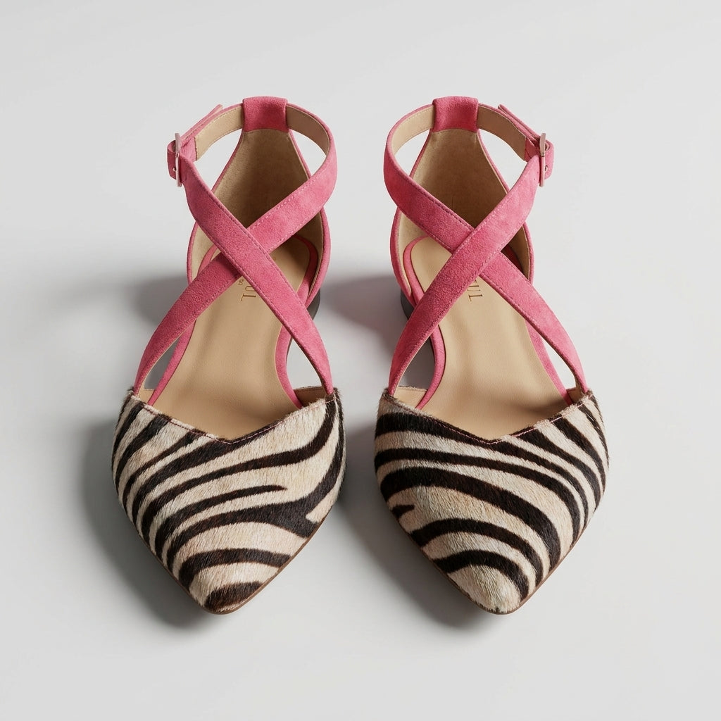 Zapato bajo con estampado cebra y detalles fucsia