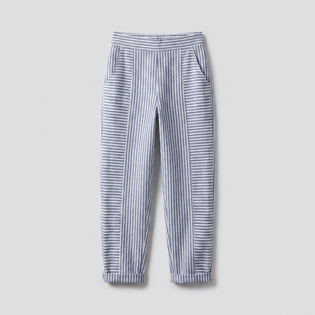 Pantalón azul de algodón con rayas