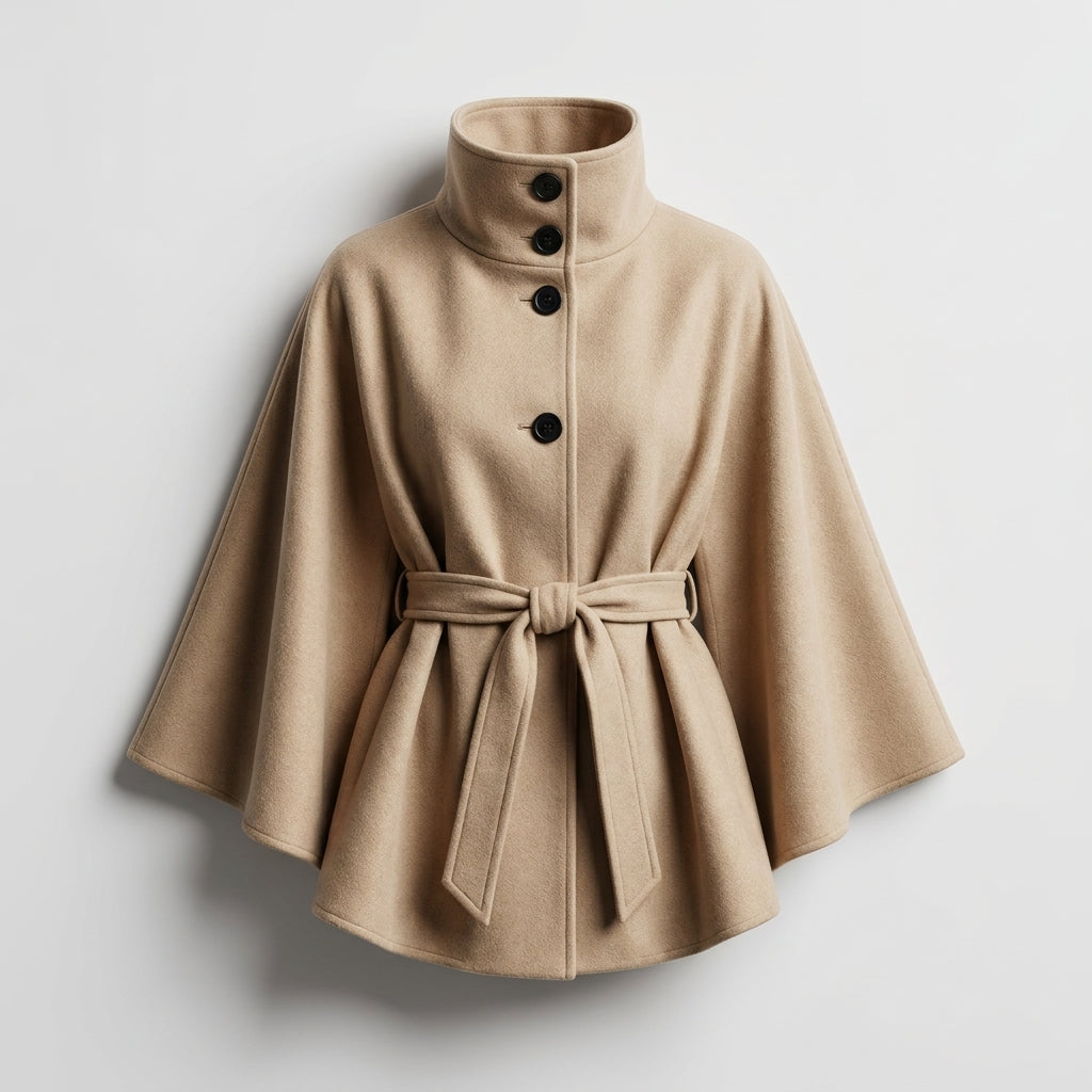 Poncho beige ligero con cinturón