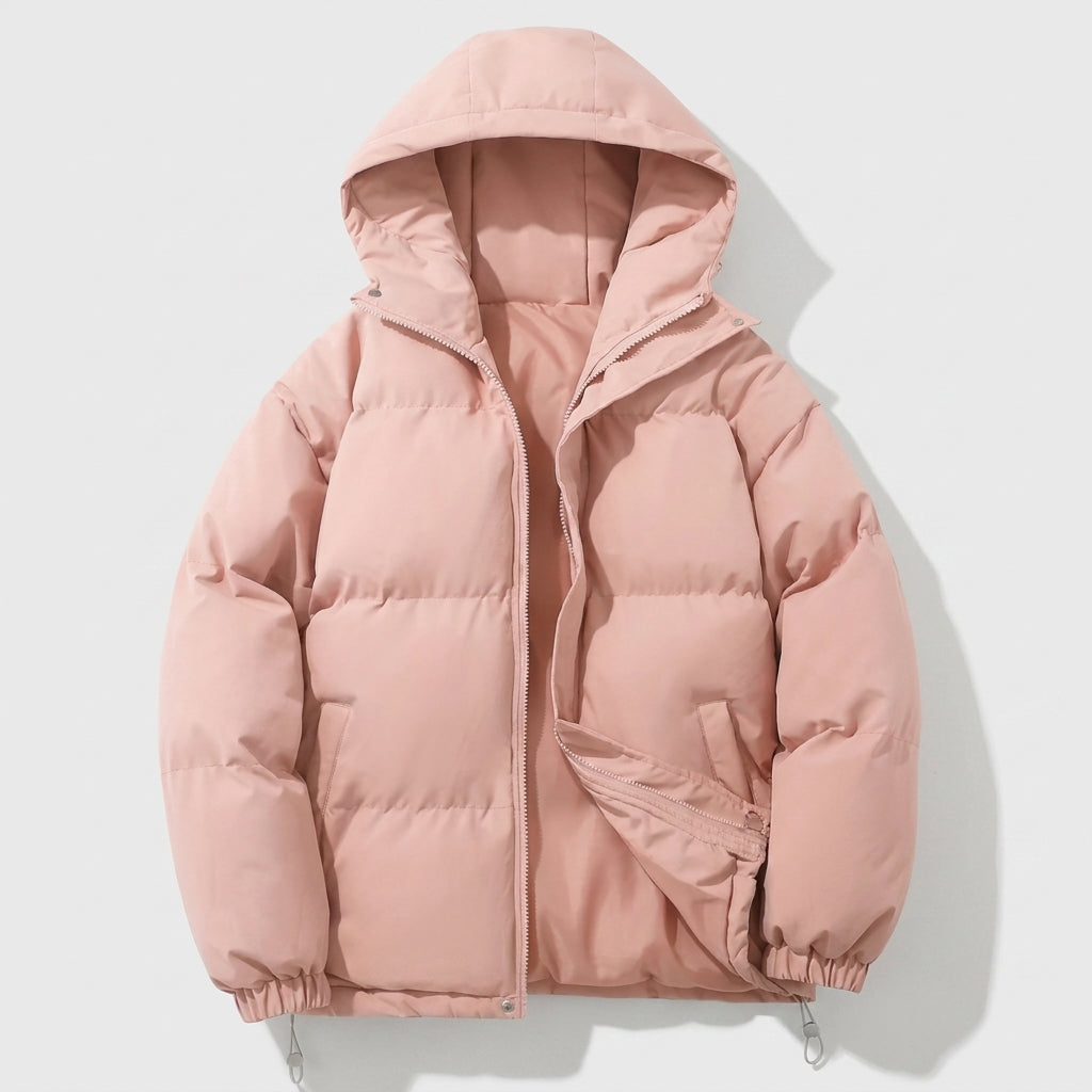 Parka acolchada rosa con capucha