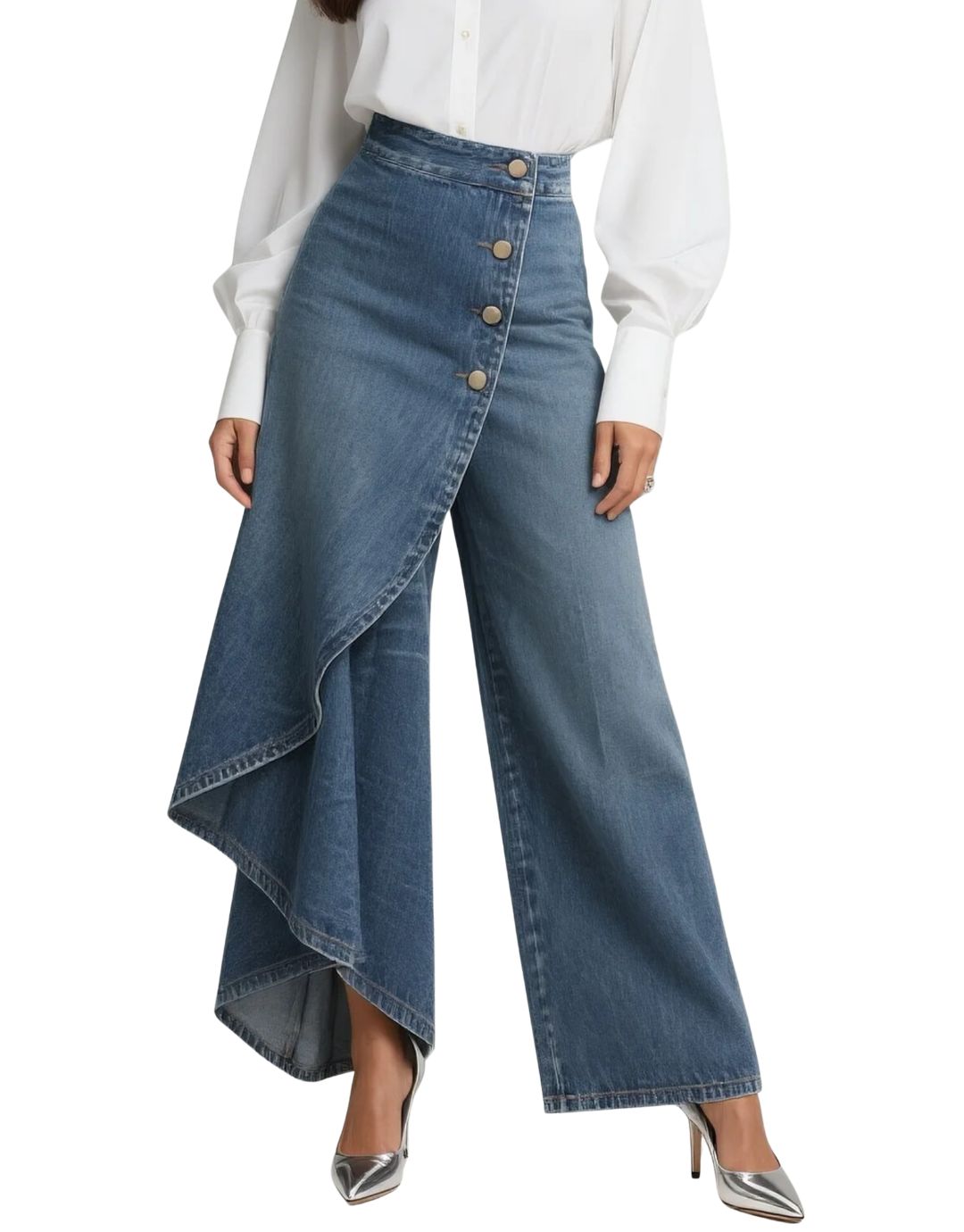 Jeans azul claro cruzados de tiro medio y pierna ancha