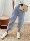 Pantalón azul de algodón con rayas