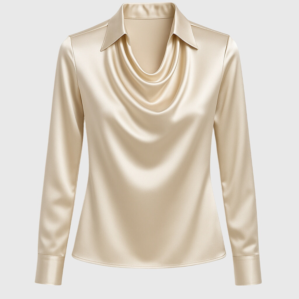 Blusa satinada dorada con cuello fruncido