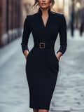 Vestido negro elegante con cinturón
