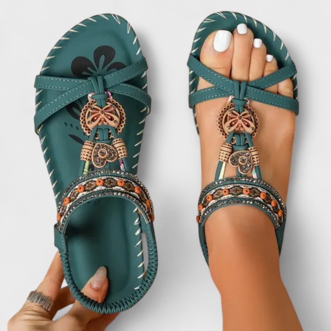 Sandalia verde boho con suela antideslizante